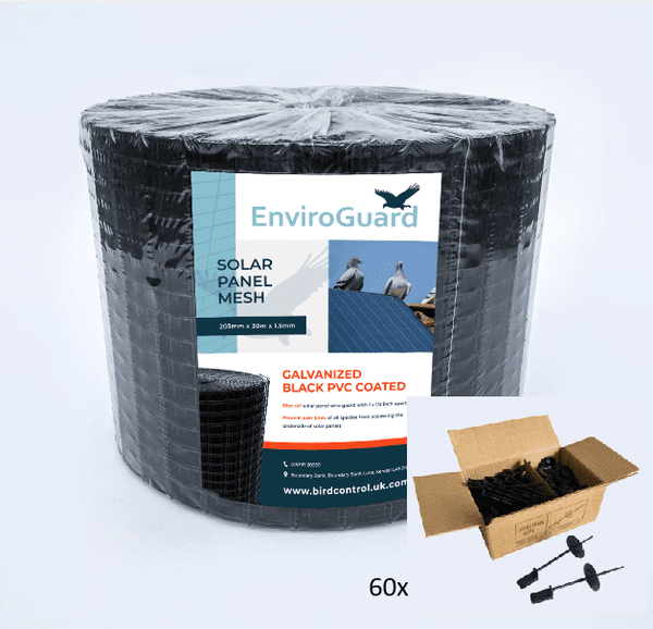 PVC Coated Bird Guard Kit - Solar Panel Protection - 30m (Incl 60 Clips) - Black
