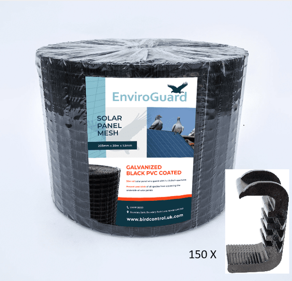 PVC Coated Bird Guard Kit - Solar Panel Protection - 30m (Incl 150x 30mm Critter Clips) - Black