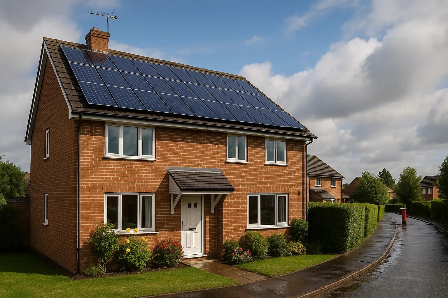 Luxury modern UK home with solar panels and electric vehicle charging